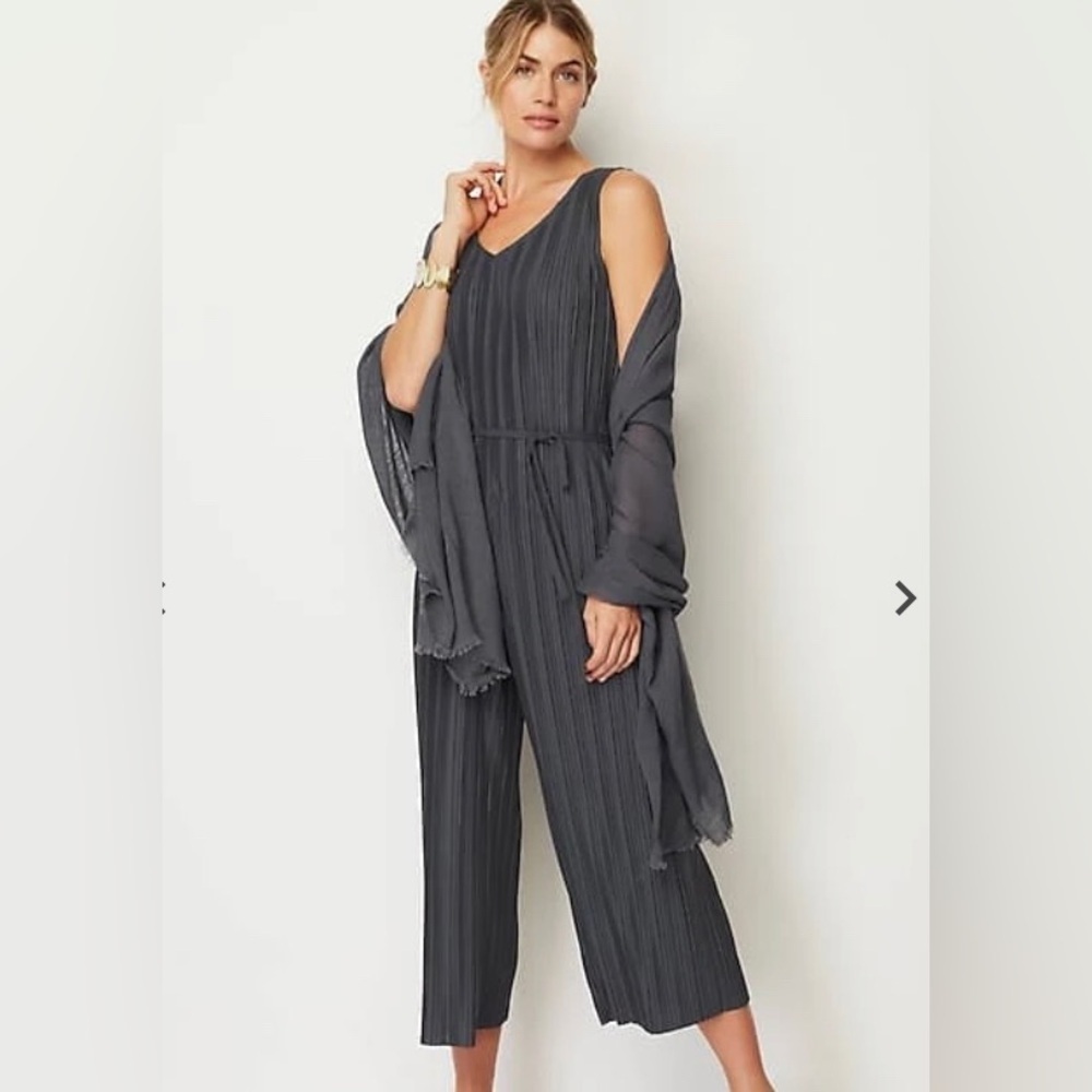 J Jill Pure Jill Elements pleated Crepe Grey jumpsuit Plus Size 2X Wide Leg